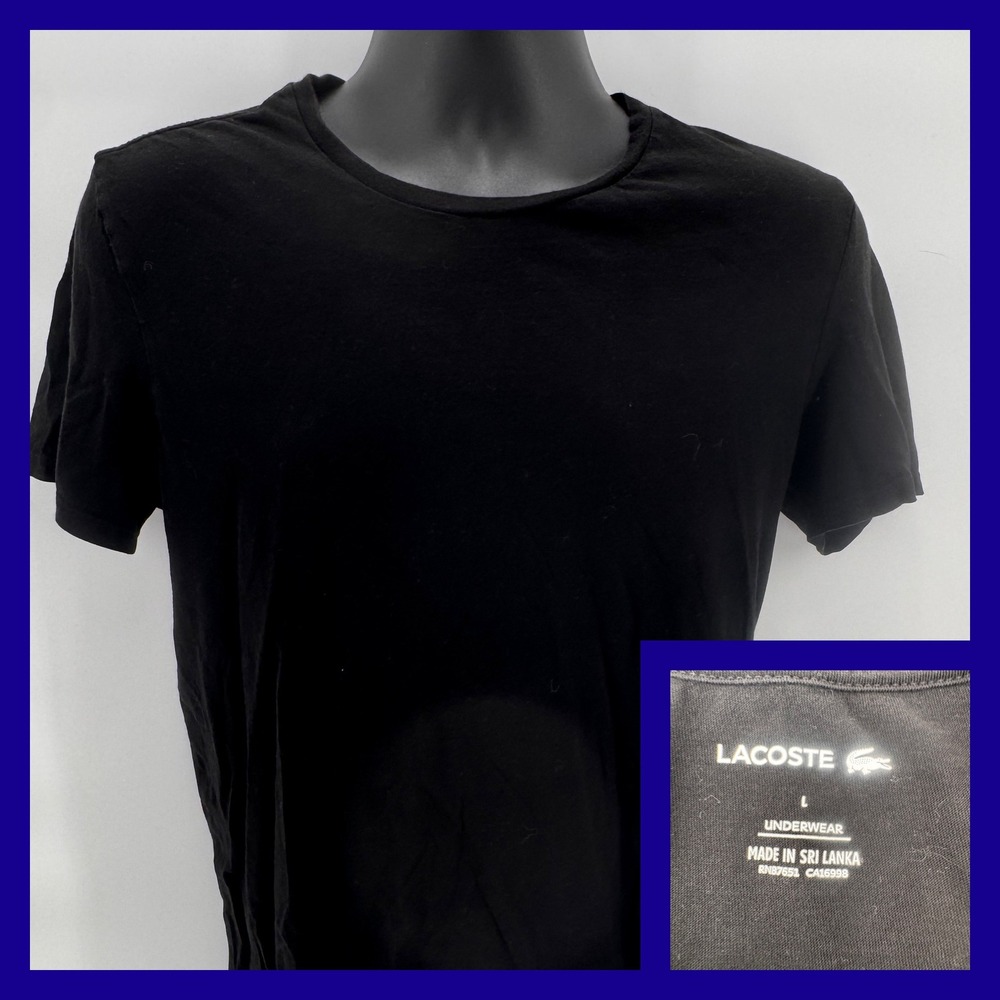 Lacoste Mens Black Crew Neck T Shirt Underwear Size L Made in Sri Lanka